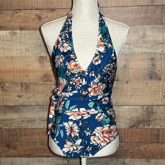 MODCLOTH The Reese One-Piece Blue Floral Swimsuit *no size tag* - Picture 2 of 9